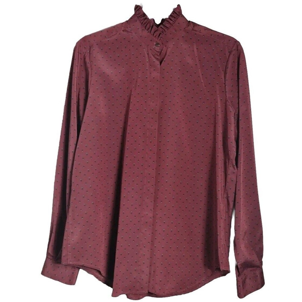 Vintage Prairie Blouse Print Victorian Size 12 Ruffle Collar Long Sleeve